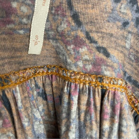 Free People Blue Brown Paisley Knit Fiona Faux Wrap Tie Waist Top Small - Picture 9 of 11